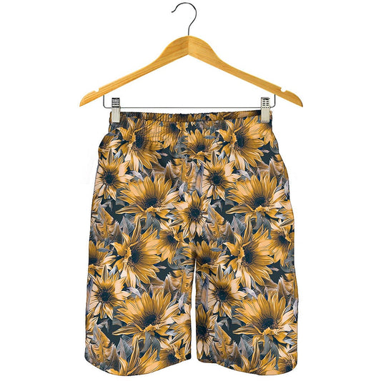 Vintage Sunflower Pattern Print Men's Shorts