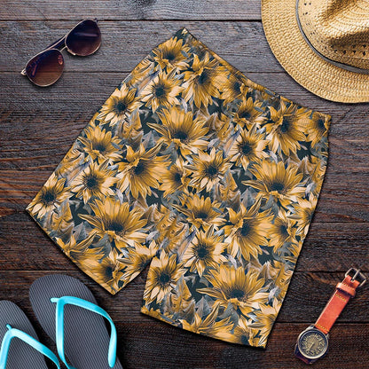 Vintage Sunflower Pattern Print Men's Shorts