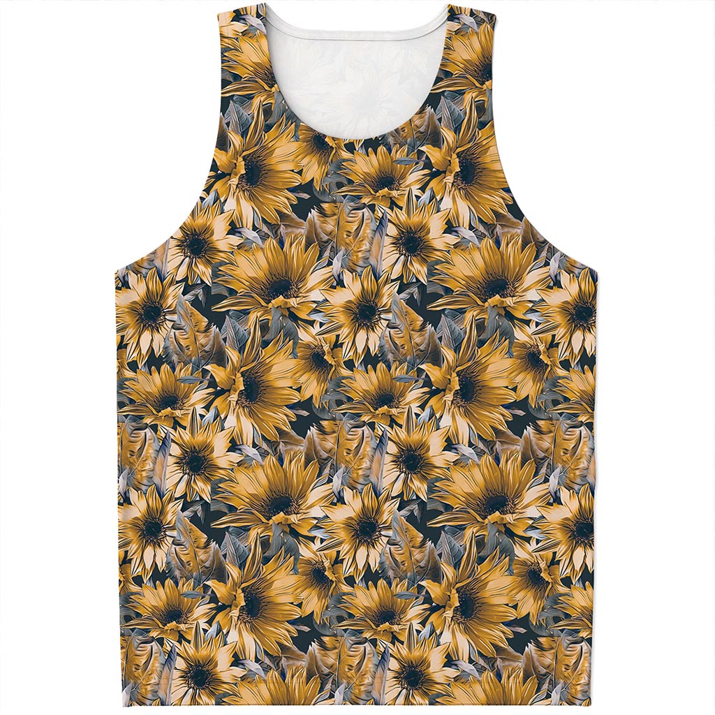 Vintage Sunflower Pattern Print Men's Tank Top