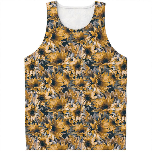 Vintage Sunflower Pattern Print Men's Tank Top