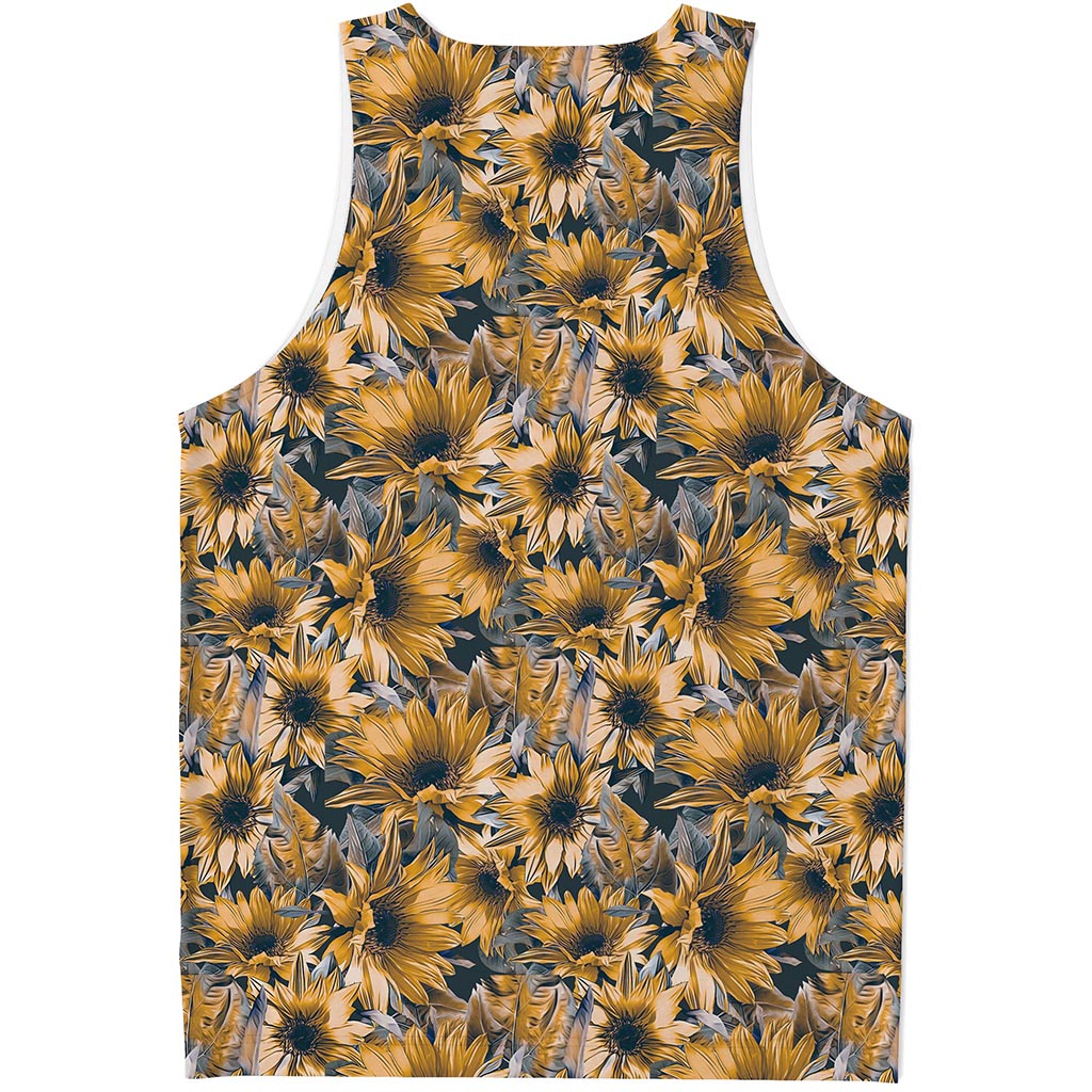 Vintage Sunflower Pattern Print Men's Tank Top