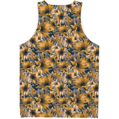 Vintage Sunflower Pattern Print Men's Tank Top