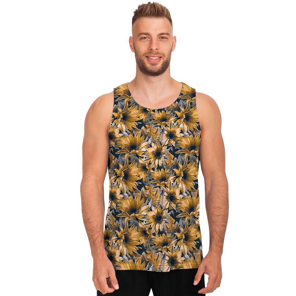 Vintage Sunflower Pattern Print Men's Tank Top