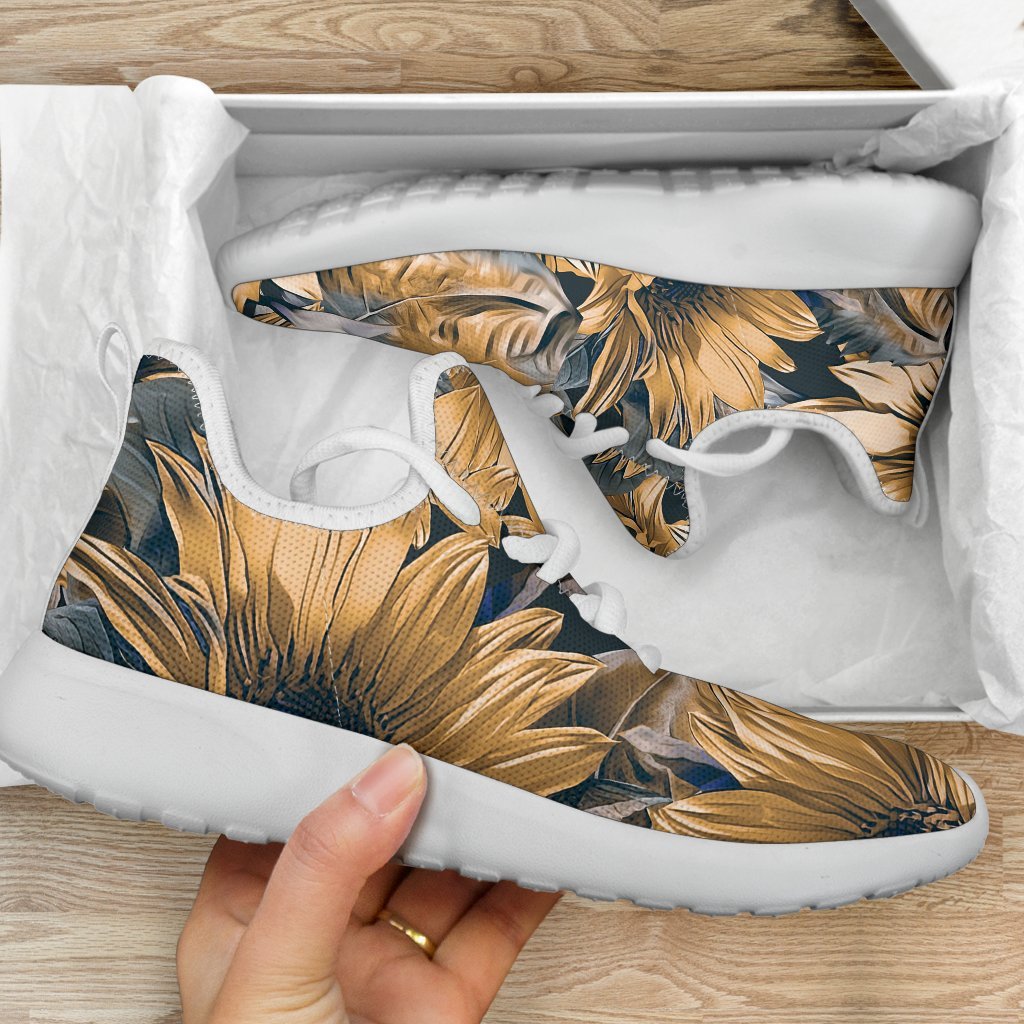 Vintage Sunflower Pattern Print Mesh Knit Shoes GearFrost