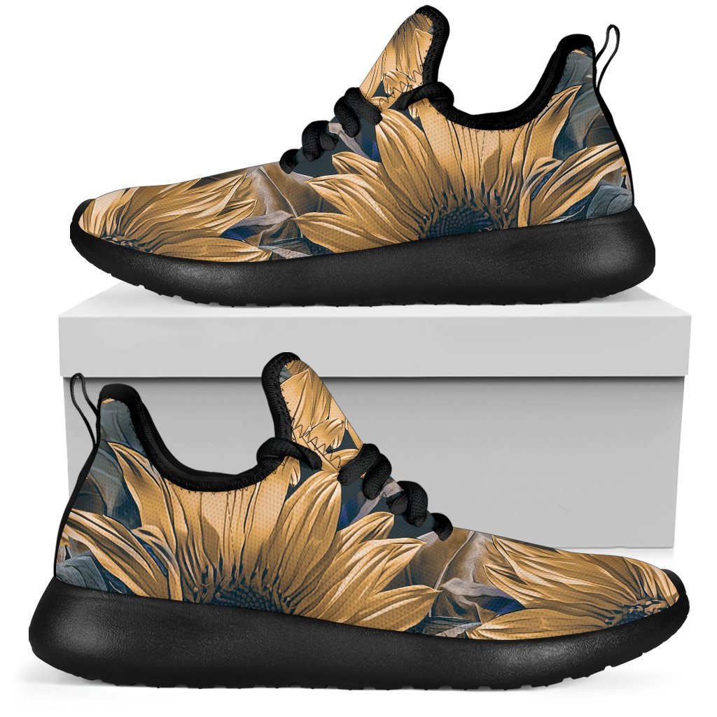 Vintage Sunflower Pattern Print Mesh Knit Shoes GearFrost