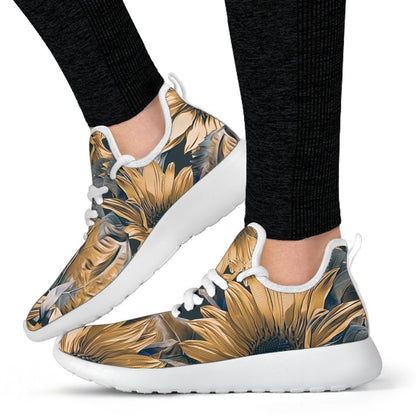 Vintage Sunflower Pattern Print Mesh Knit Shoes GearFrost