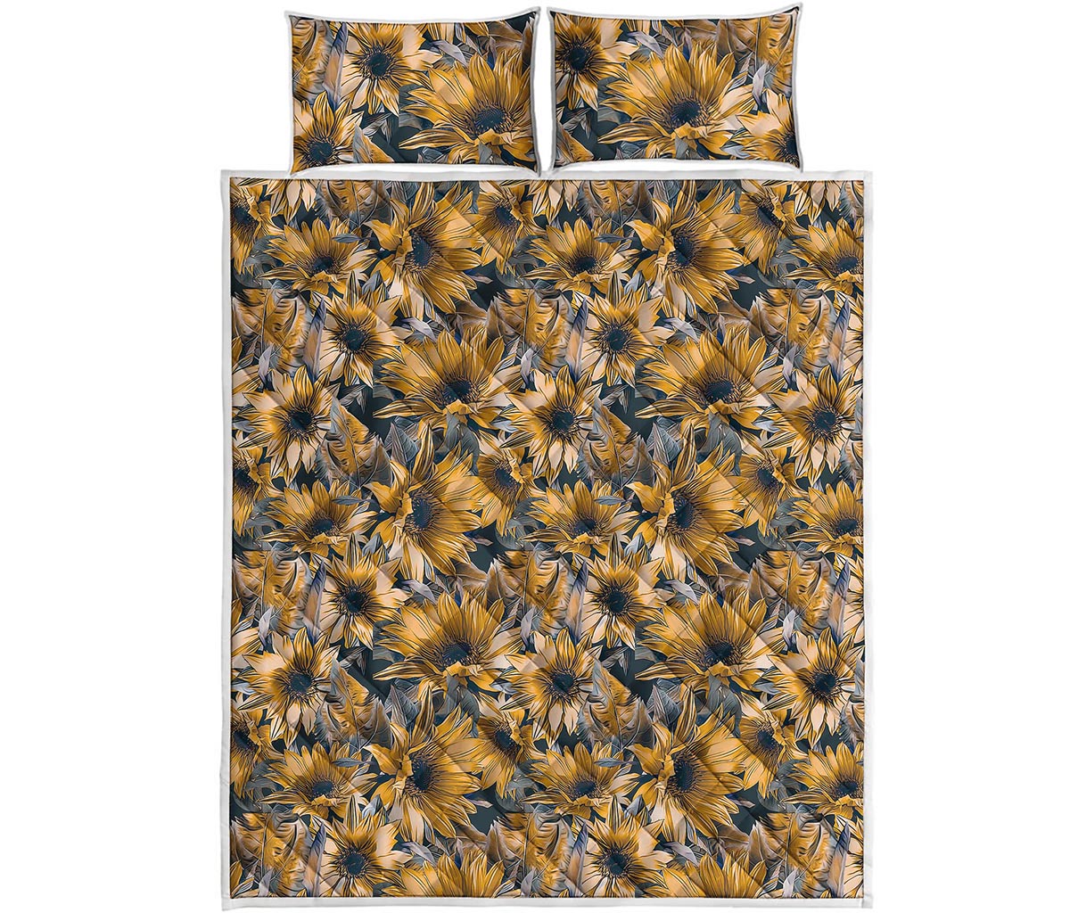 Vintage Sunflower Pattern Print Quilt Bed Set