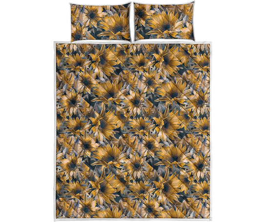 Vintage Sunflower Pattern Print Quilt Bed Set