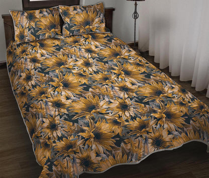 Vintage Sunflower Pattern Print Quilt Bed Set