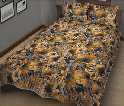 Vintage Sunflower Pattern Print Quilt Bed Set