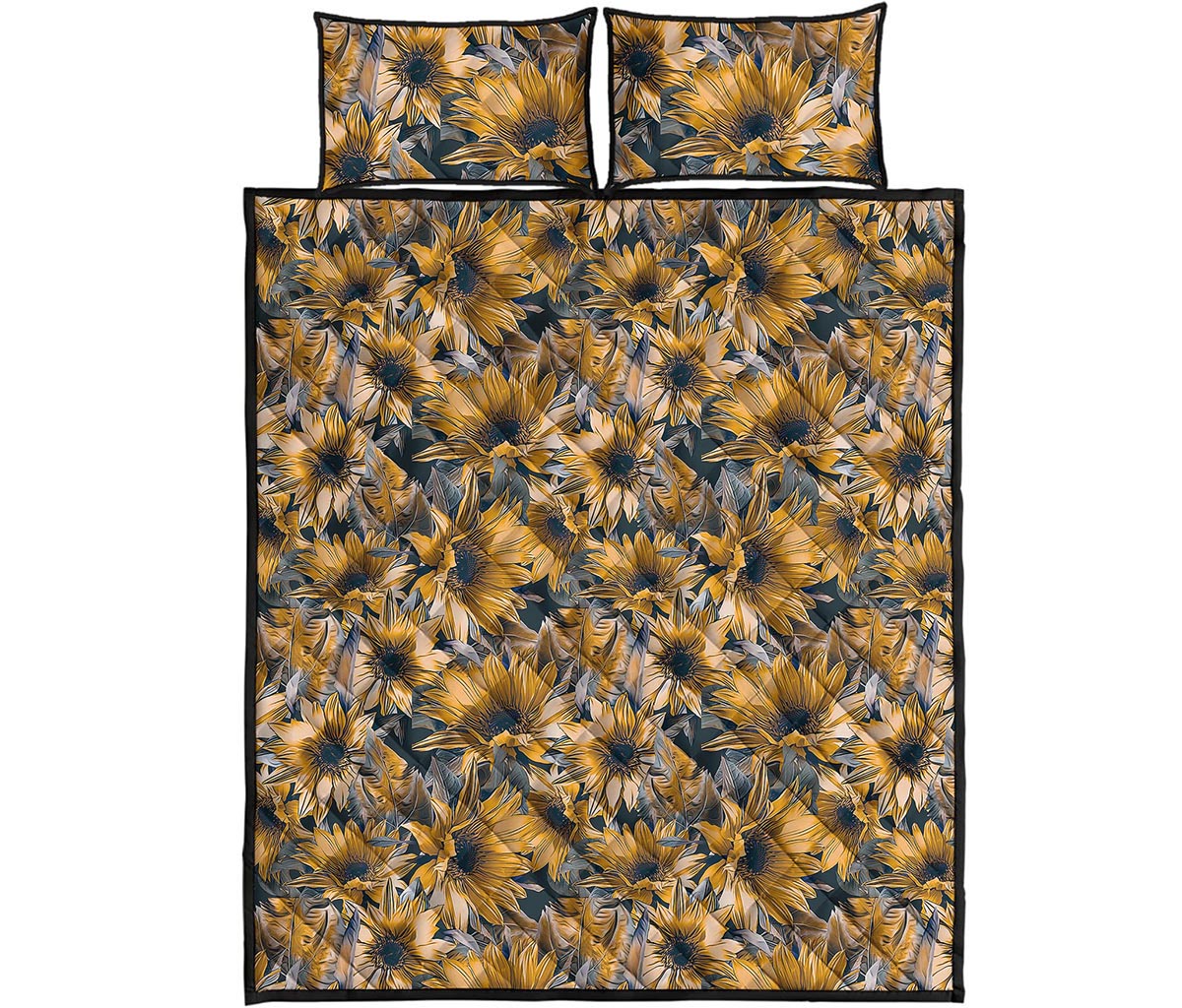 Vintage Sunflower Pattern Print Quilt Bed Set