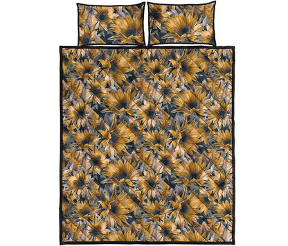 Vintage Sunflower Pattern Print Quilt Bed Set