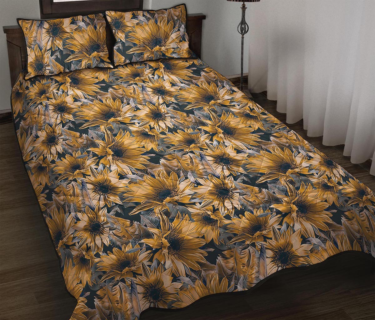 Vintage Sunflower Pattern Print Quilt Bed Set