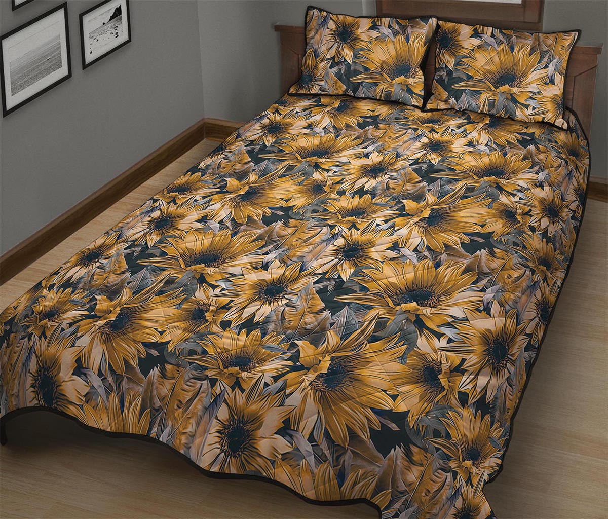 Vintage Sunflower Pattern Print Quilt Bed Set