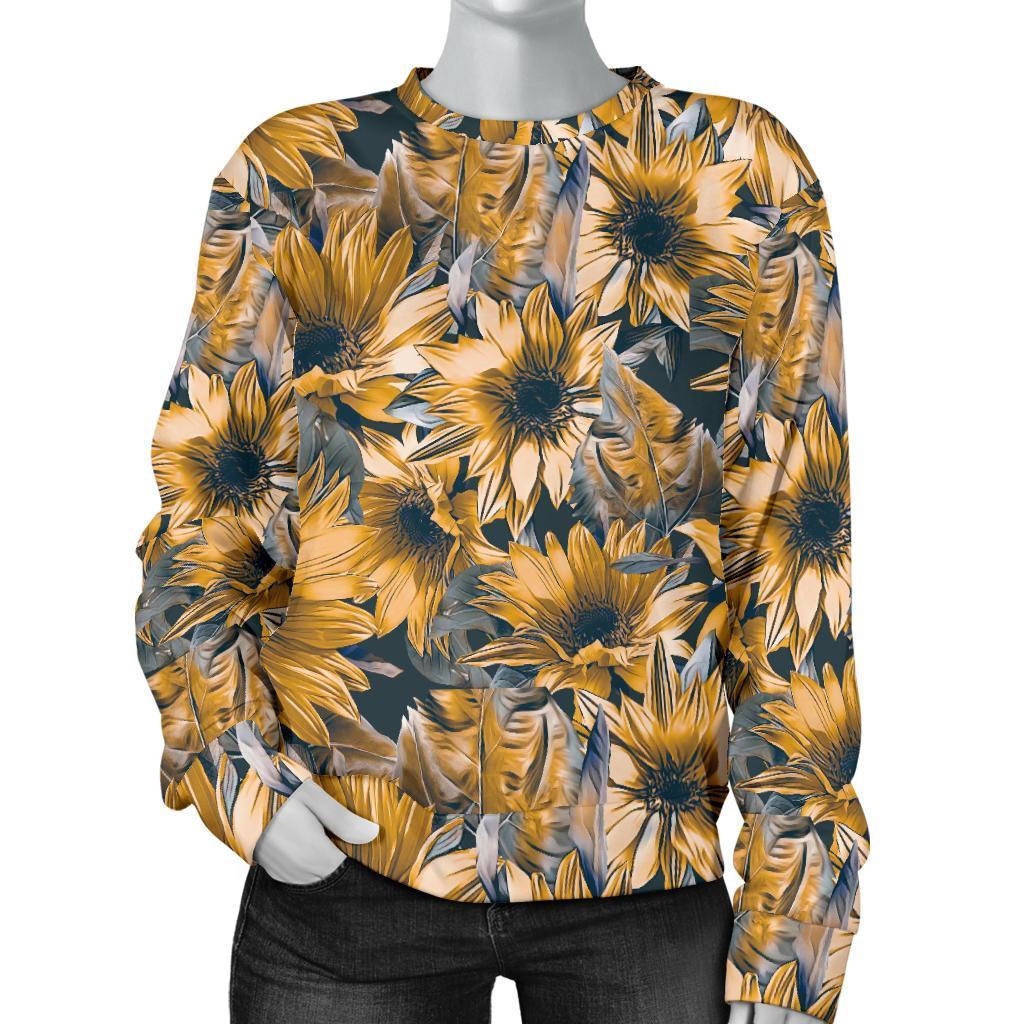 Vintage Sunflower Pattern Print Women's Crewneck Sweatshirt GearFrost