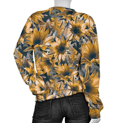 Vintage Sunflower Pattern Print Women's Crewneck Sweatshirt GearFrost