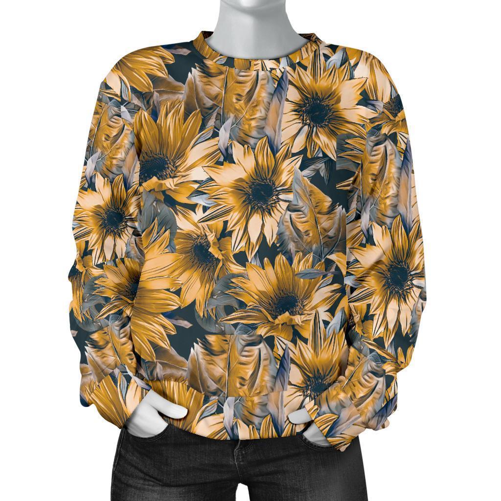 Vintage Sunflower Pattern Print Women's Crewneck Sweatshirt GearFrost