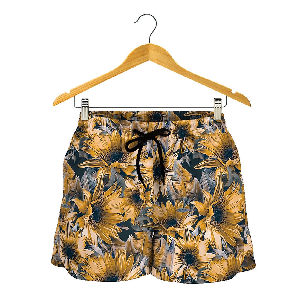Vintage Sunflower Pattern Print Women's Shorts