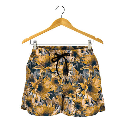 Vintage Sunflower Pattern Print Women's Shorts