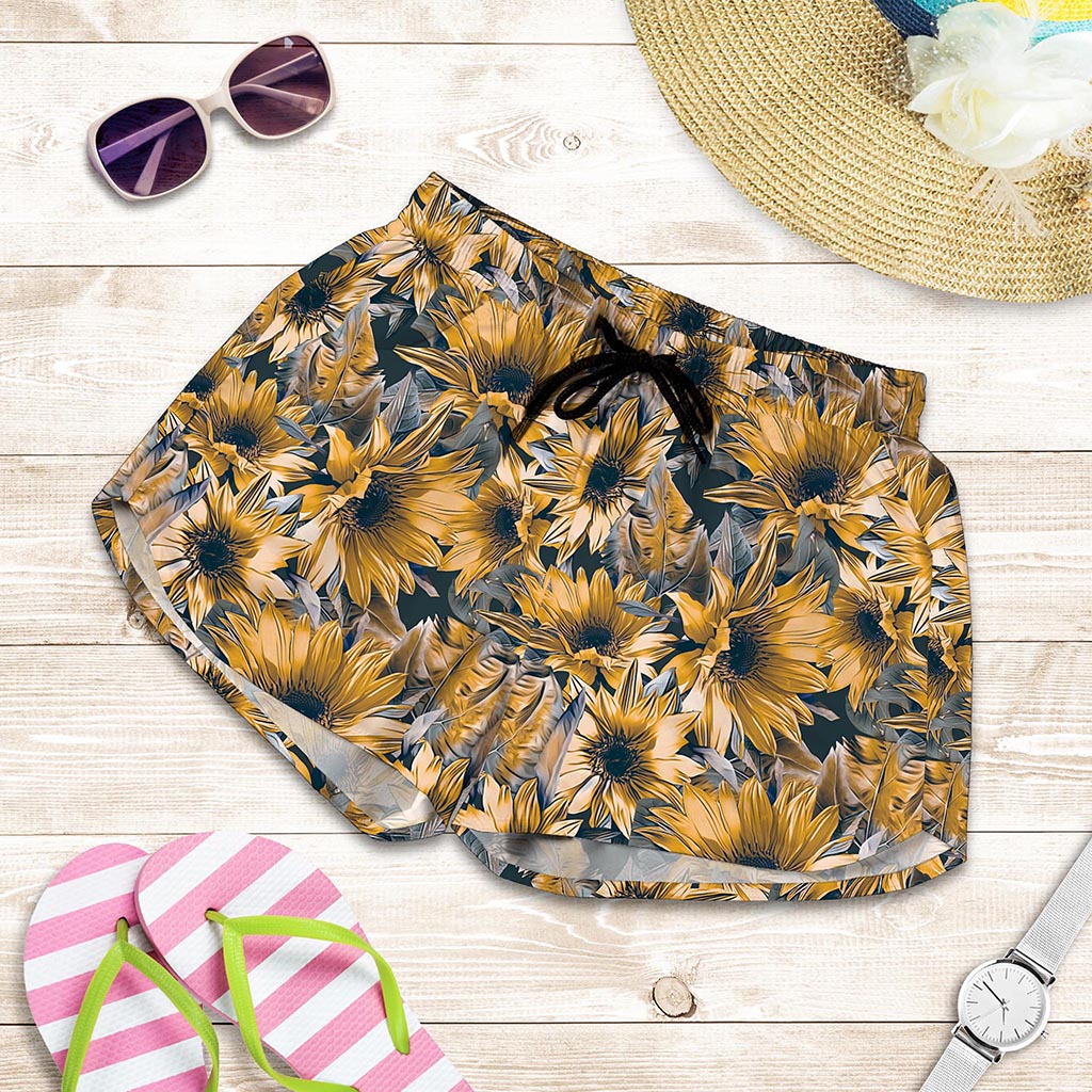 Vintage Sunflower Pattern Print Women's Shorts