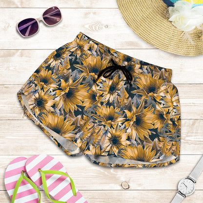 Vintage Sunflower Pattern Print Women's Shorts