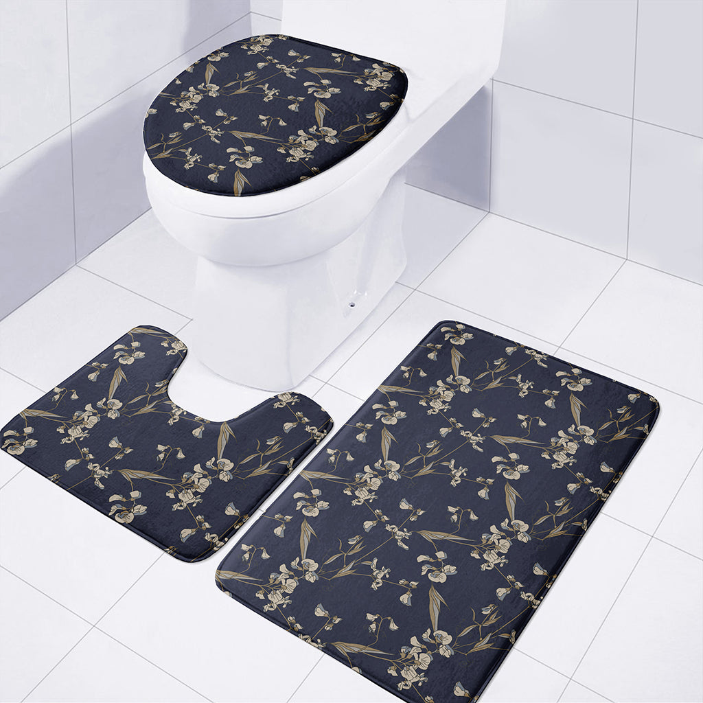 Vintage Sweet Pea Pattern Print 3 Piece Bath Mat Set