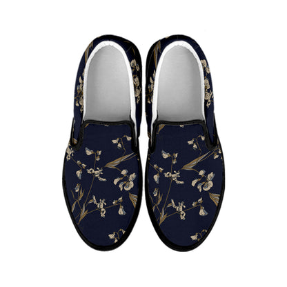 Vintage Sweet Pea Pattern Print Black Slip On Shoes