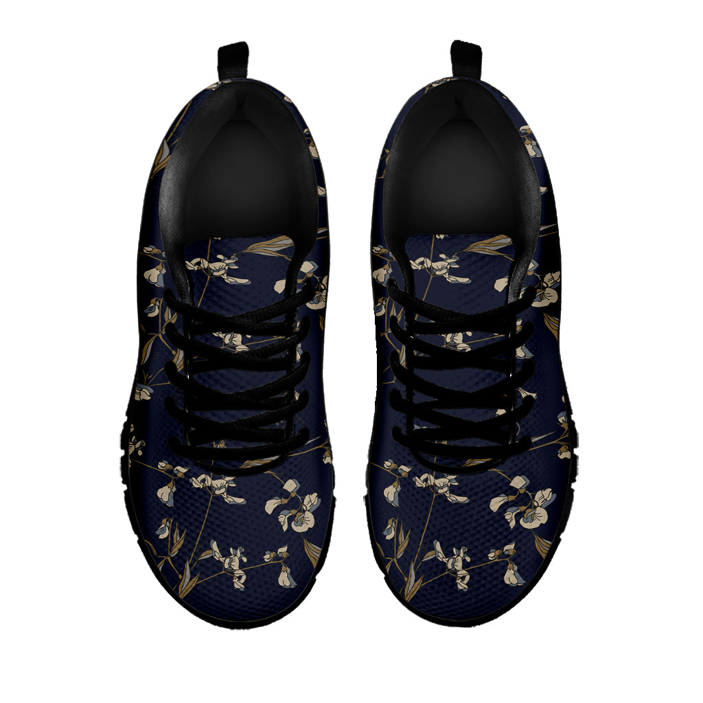 Vintage Sweet Pea Pattern Print Black Sneakers