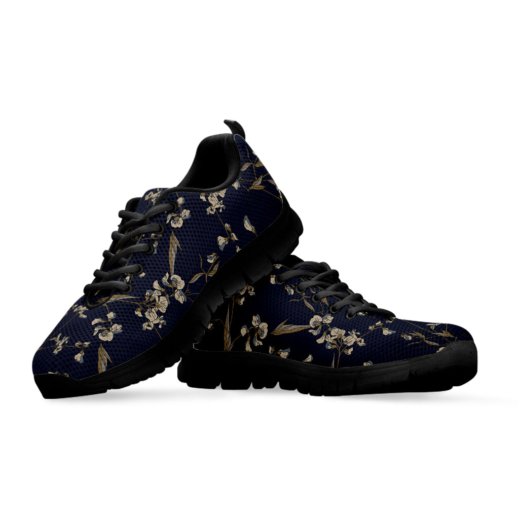 Vintage Sweet Pea Pattern Print Black Sneakers