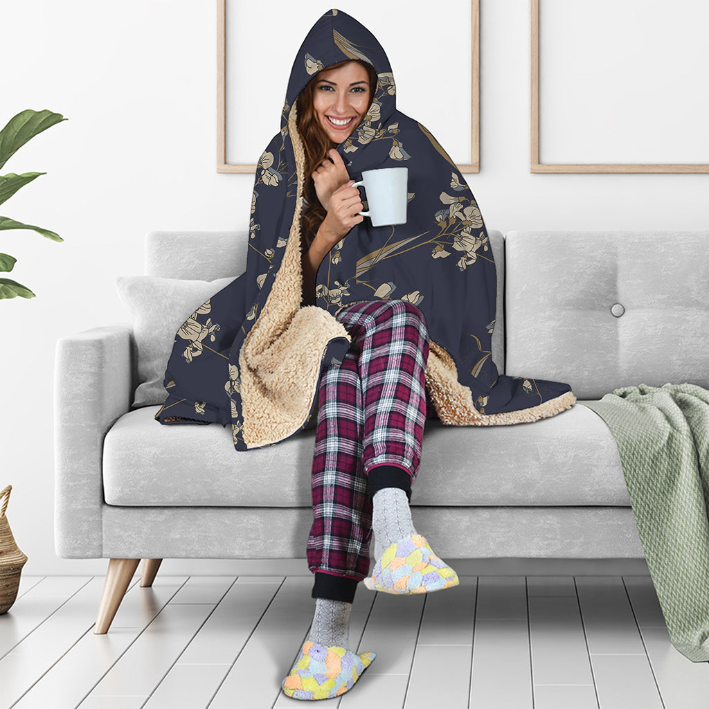 Vintage Sweet Pea Pattern Print Hooded Blanket