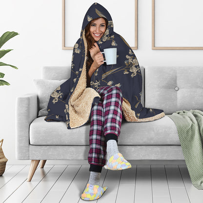 Vintage Sweet Pea Pattern Print Hooded Blanket