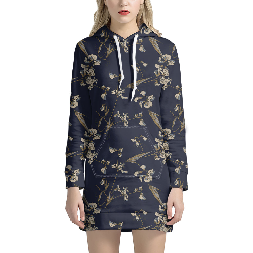 Vintage Sweet Pea Pattern Print Hoodie Dress