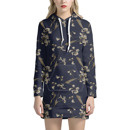 Vintage Sweet Pea Pattern Print Hoodie Dress