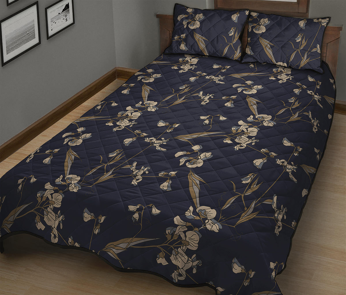 Vintage Sweet Pea Pattern Print Quilt Bed Set