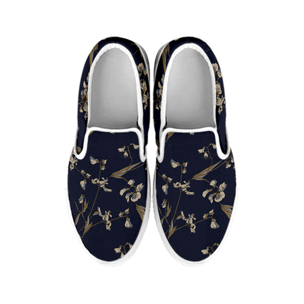Vintage Sweet Pea Pattern Print White Slip On Shoes