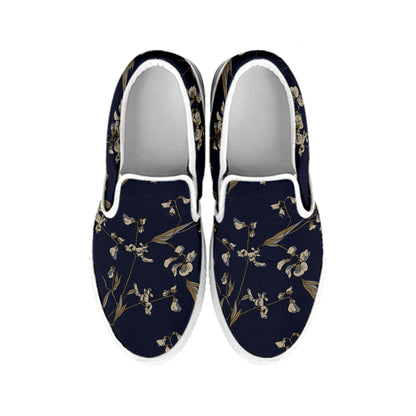 Vintage Sweet Pea Pattern Print White Slip On Shoes