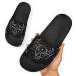 Vintage Taurus Zodiac Sign Print Black Slide Sandals