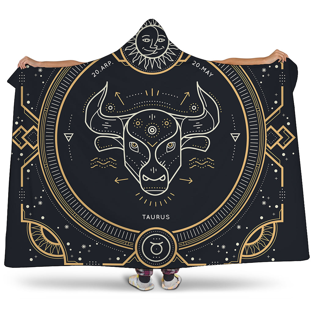 Vintage Taurus Zodiac Sign Print Hooded Blanket