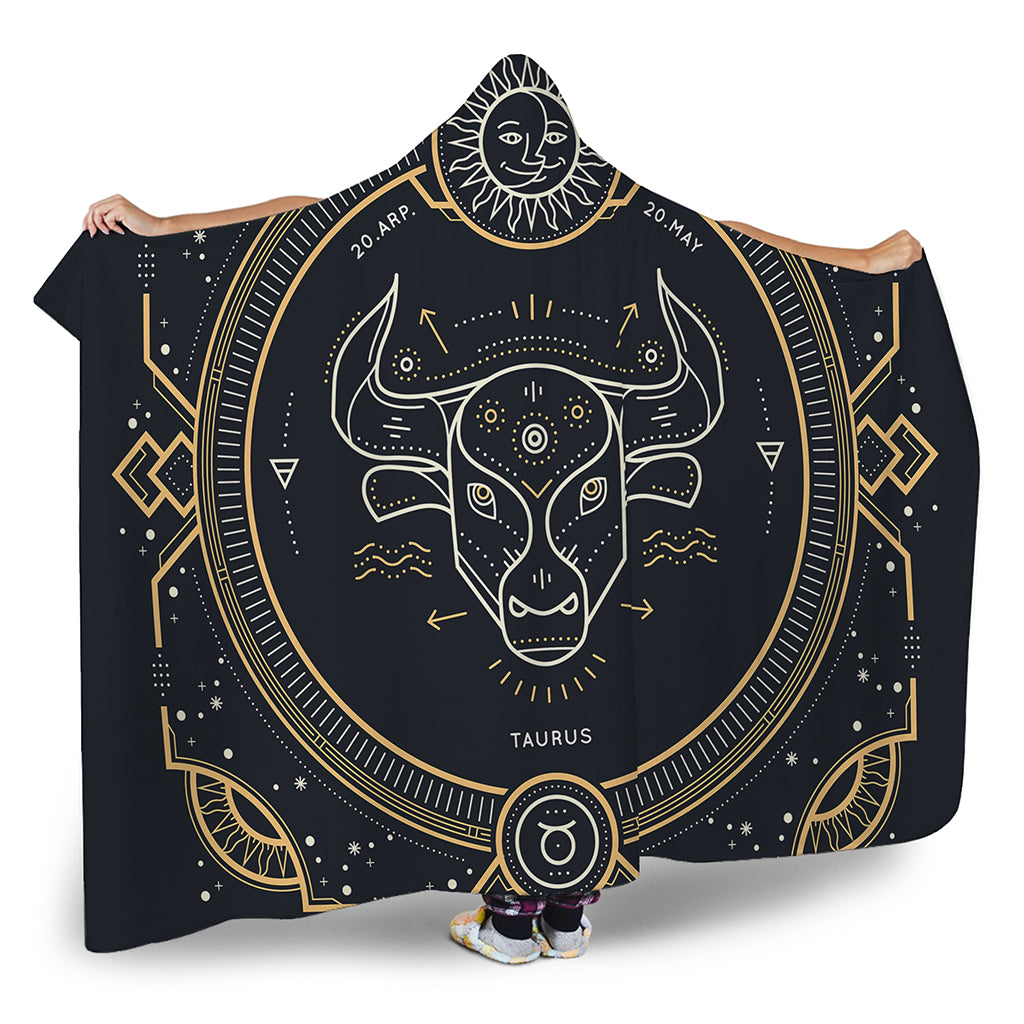 Vintage Taurus Zodiac Sign Print Hooded Blanket