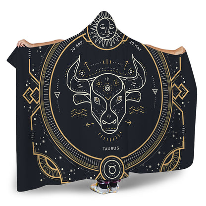 Vintage Taurus Zodiac Sign Print Hooded Blanket
