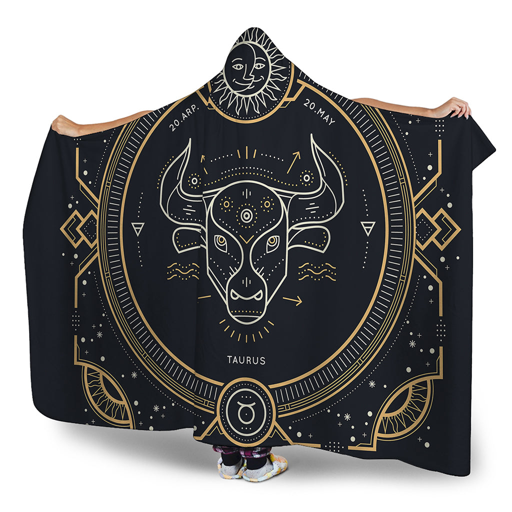 Vintage Taurus Zodiac Sign Print Hooded Blanket