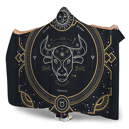 Vintage Taurus Zodiac Sign Print Hooded Blanket