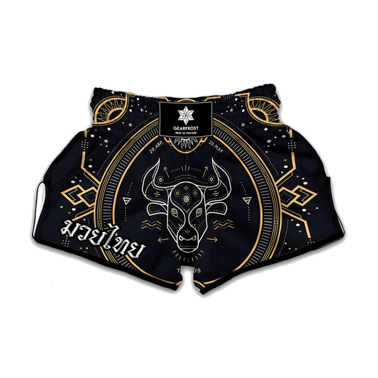 Vintage Taurus Zodiac Sign Print Muay Thai Boxing Shorts