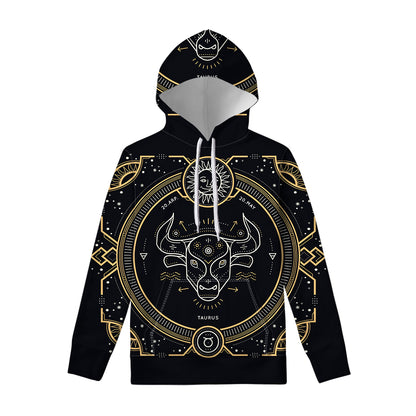 Vintage Taurus Zodiac Sign Print Pullover Hoodie