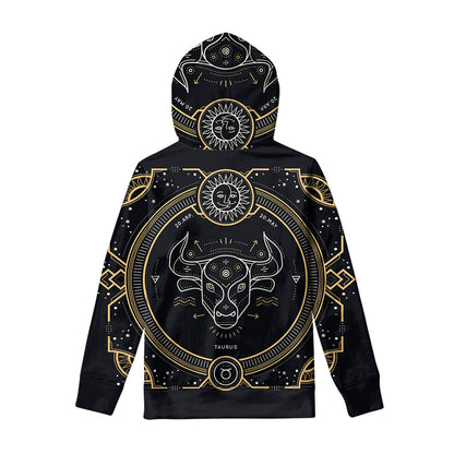 Vintage Taurus Zodiac Sign Print Pullover Hoodie