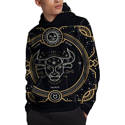 Vintage Taurus Zodiac Sign Print Pullover Hoodie