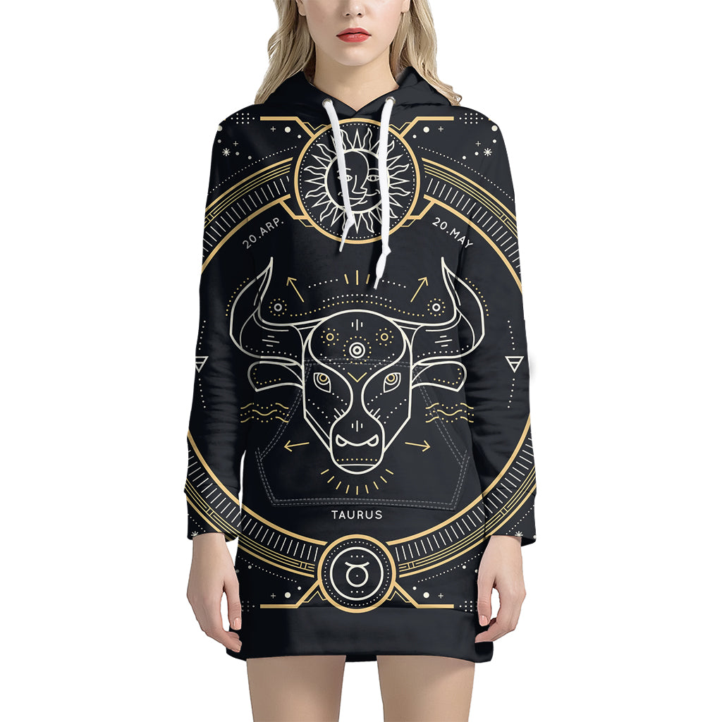 Vintage Taurus Zodiac Sign Print Pullover Hoodie Dress