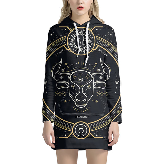Vintage Taurus Zodiac Sign Print Pullover Hoodie Dress