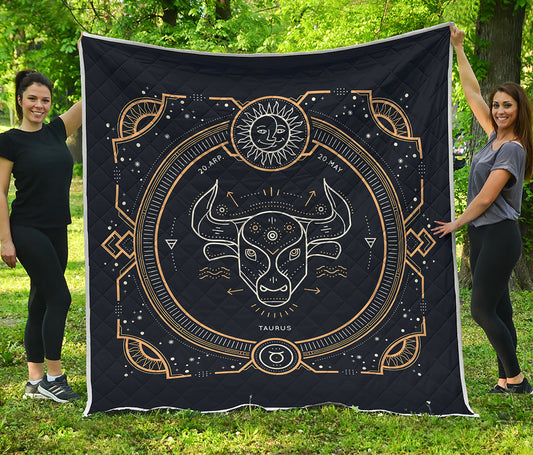 Vintage Taurus Zodiac Sign Print Quilt