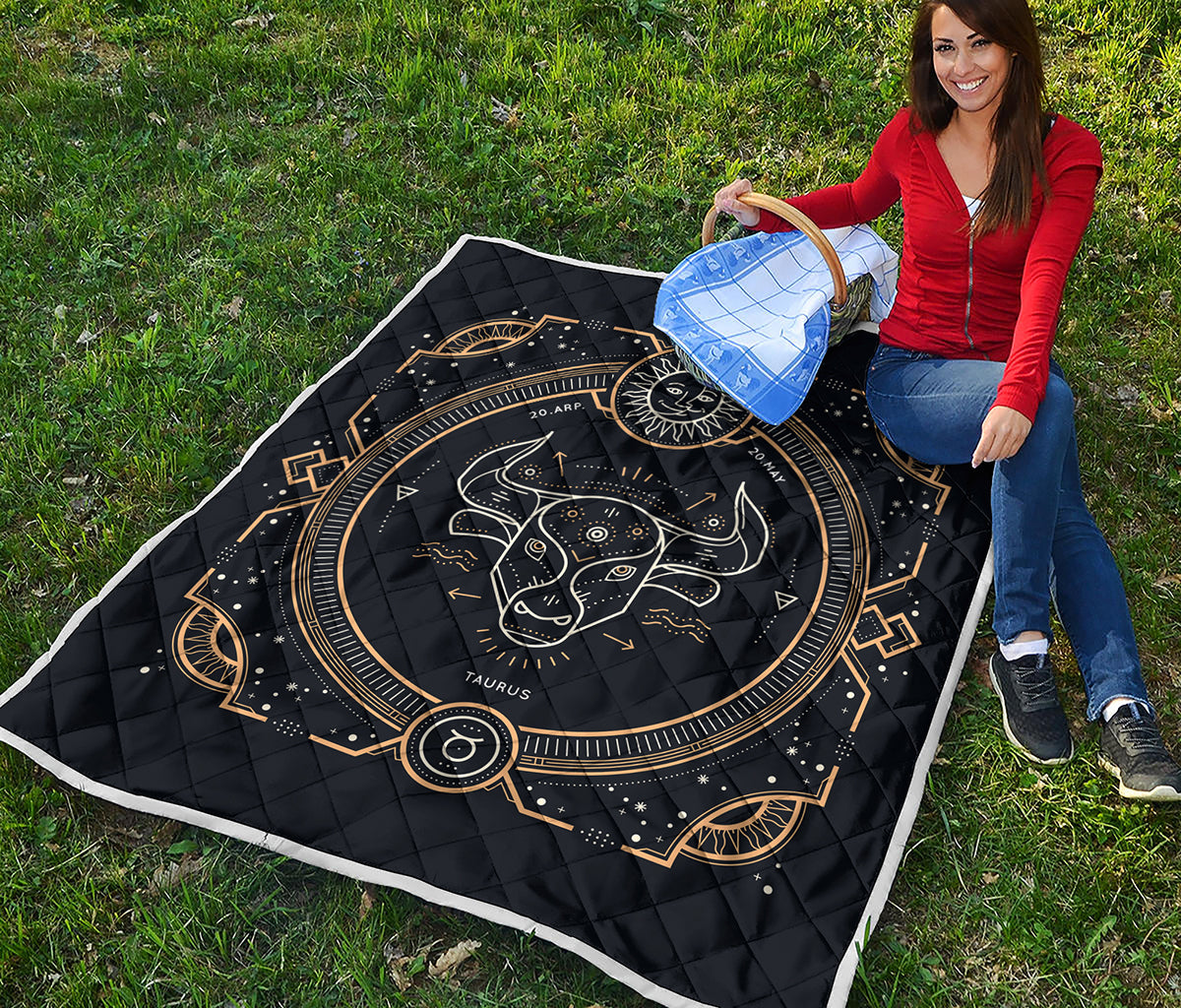 Vintage Taurus Zodiac Sign Print Quilt